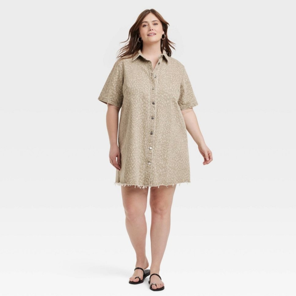 NWT Leopard Print Denim Mini Shirtdress Size XXL - Picture 5 of 6